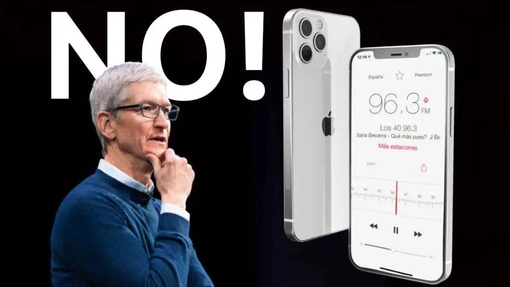 iPhone, radio FM, servicios de streaming, Apple Music, diseño, innovación, estrategia comercial, conectividad.